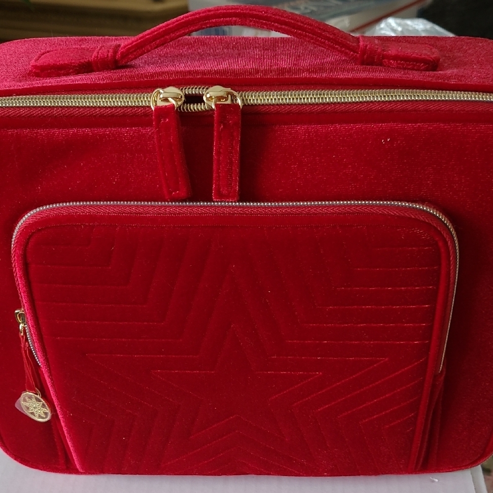 Red Velvet Travel Cosmetic Bag with Star Design